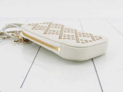 Christian Dior Lady Dior Phone Holder on Chain Studded Leather, ECRU, LEATHER, Clutche & pouche