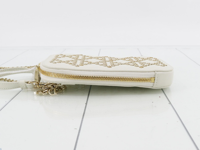Christian Dior Lady Dior Phone Holder on Chain Studded Leather, ECRU, LEATHER, Clutche & pouche