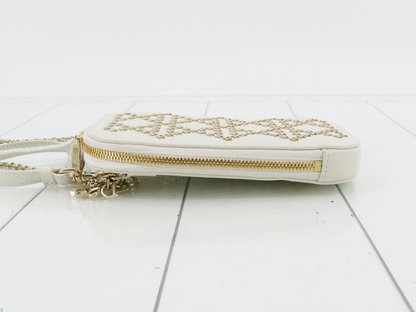 Christian Dior Lady Dior Phone Holder on Chain Studded Leather, ECRU, LEATHER, Clutche & pouche