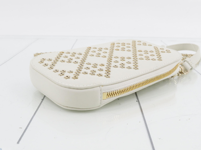 Christian Dior Lady Dior Phone Holder on Chain Studded Leather, ECRU, LEATHER, Clutche & pouche