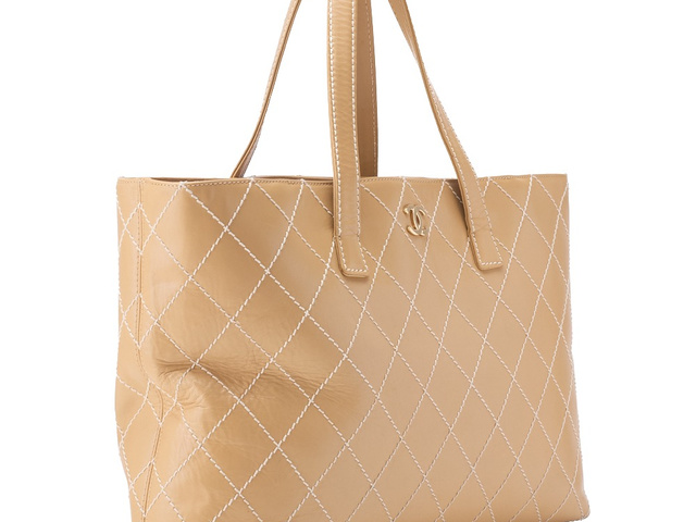 Chanel Wild Stitch cabas canvas, BEIGE, LEATHER, Shoulder bag