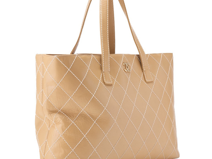 Chanel Wild Stitch cabas canvas, BEIGE, LEATHER, Shoulder bag