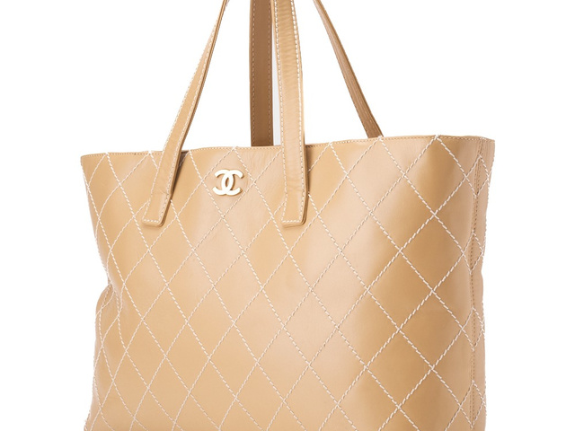 Chanel Wild Stitch cabas canvas, BEIGE, LEATHER, Shoulder bag
