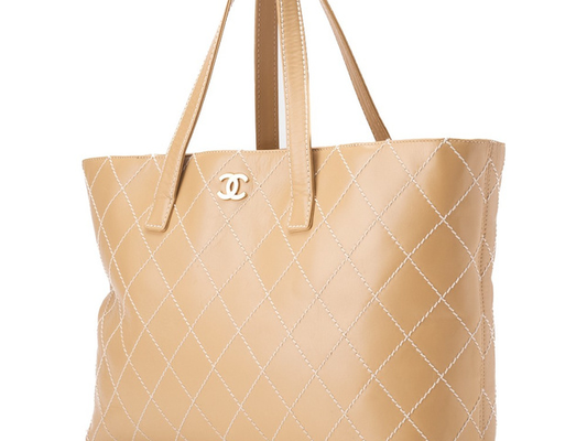 Chanel Wild Stitch cabas canvas, BEIGE, LEATHER, Shoulder bag