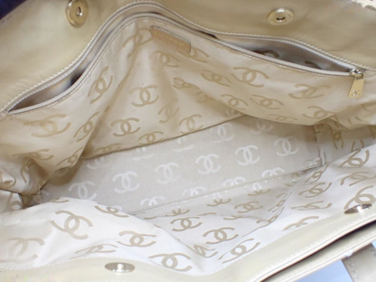 Chanel Wild Stitch cabas canvas, BEIGE, LEATHER, Shoulder bag