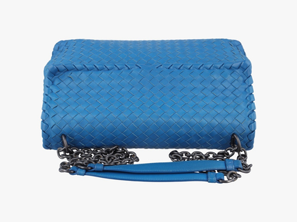 Bottega Veneta olimpia cuir bleu, BLUE, LEATHER, Shoulder bag