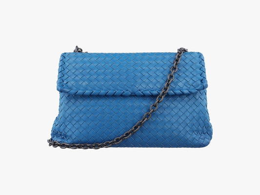 Bottega Veneta olimpia cuir bleu, BLUE, LEATHER, Shoulder bag