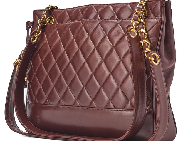 Chanel Vintage Slit Pocket Shoulder Bag Quilted Lambskin, BURGUNDY, LEATHER, Shoulder bag