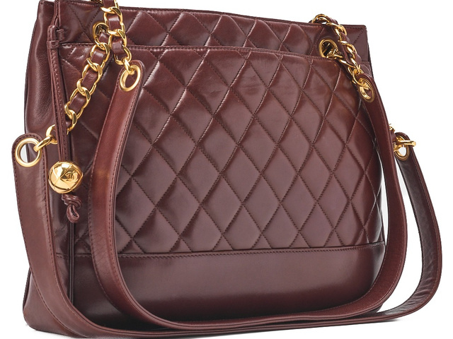 Chanel Vintage Slit Pocket Shoulder Bag Quilted Lambskin, BURGUNDY, LEATHER, Shoulder bag