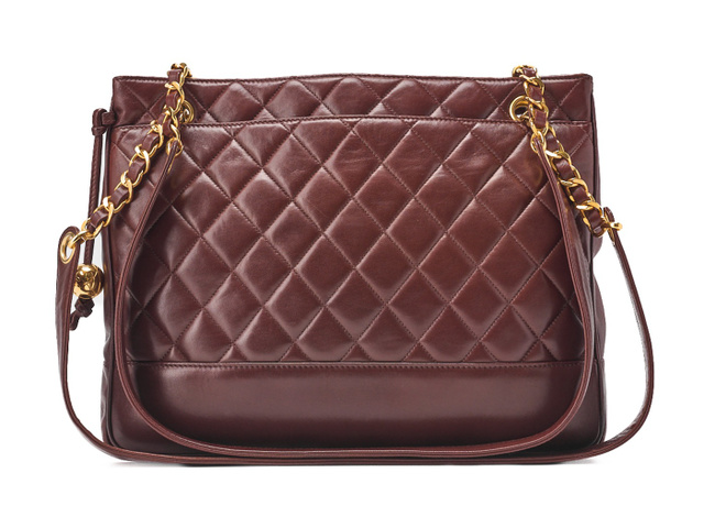 Chanel Vintage Slit Pocket Shoulder Bag Quilted Lambskin, BURGUNDY, LEATHER, Shoulder bag