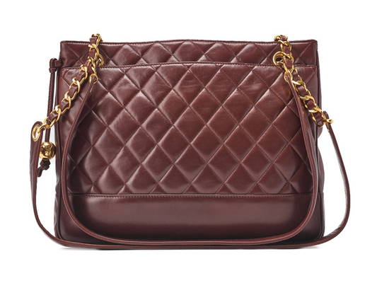 Chanel Vintage Slit Pocket Shoulder Bag Quilted Lambskin, BURGUNDY, LEATHER, Shoulder bag