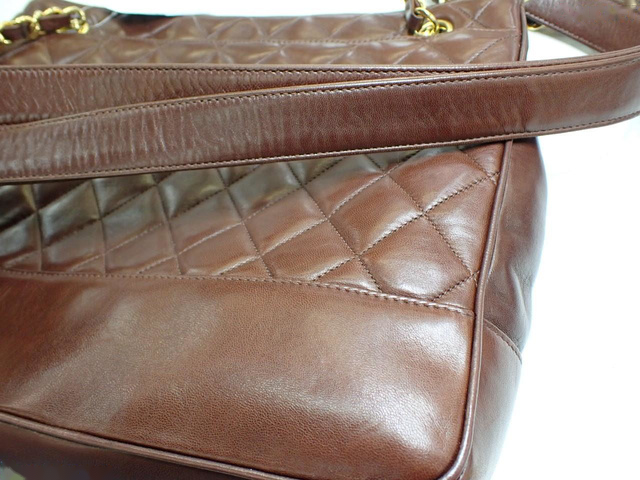 Chanel Vintage Slit Pocket Shoulder Bag Quilted Lambskin, BURGUNDY, LEATHER, Shoulder bag
