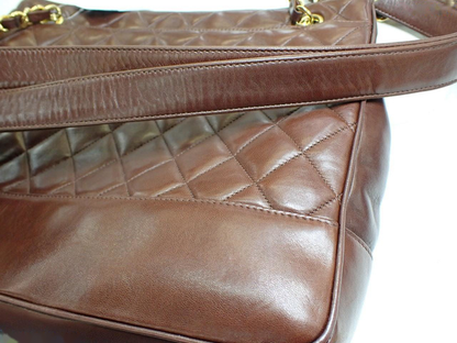 Chanel Vintage Slit Pocket Shoulder Bag Quilted Lambskin, BURGUNDY, LEATHER, Shoulder bag