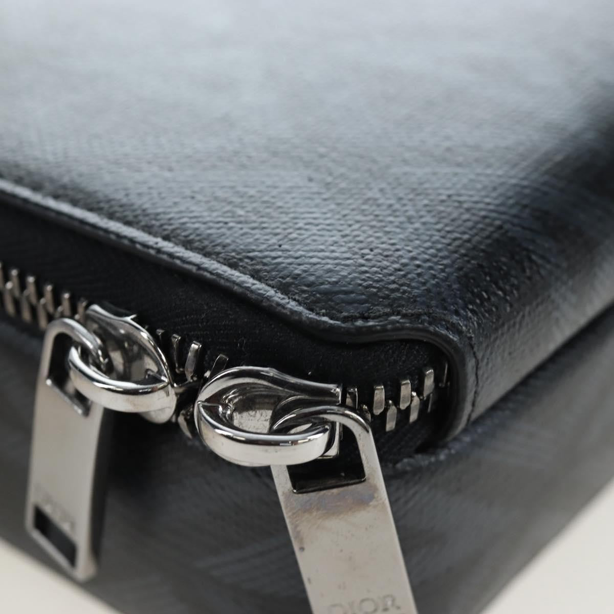 Christian Dior Double Zip CD Diamond Coated Canvas, Black, Canvas, Crossbody Bag
