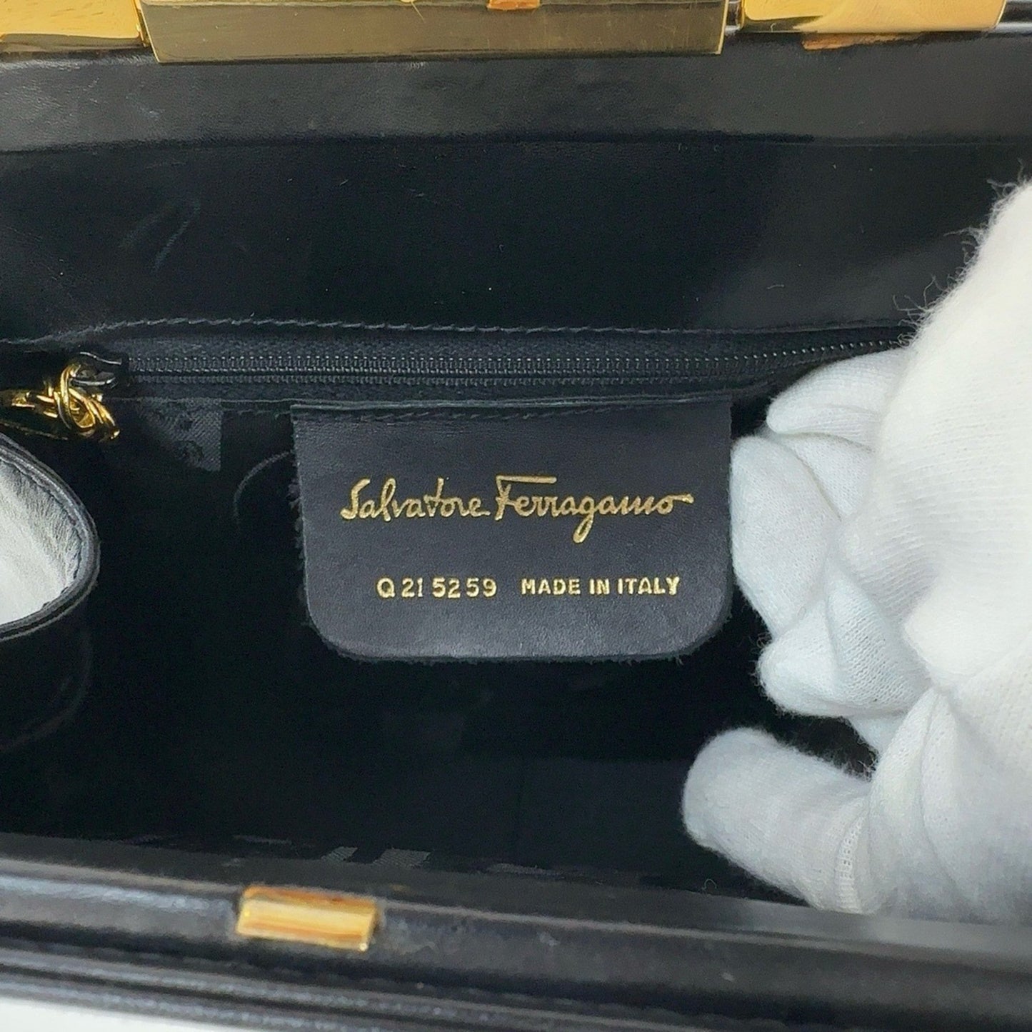 Salvatore Ferragamo Gancini, Black, Leather, handbag