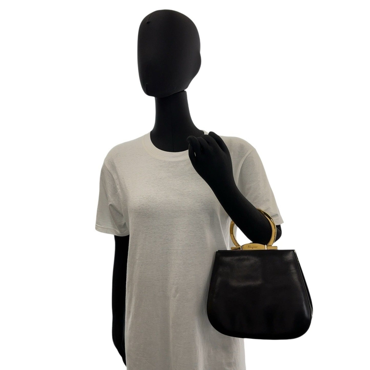 Salvatore Ferragamo Gancini, Black, Leather, handbag