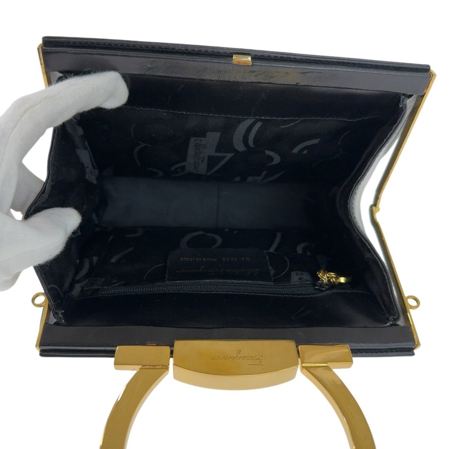 Salvatore Ferragamo Gancini, Black, Leather, handbag