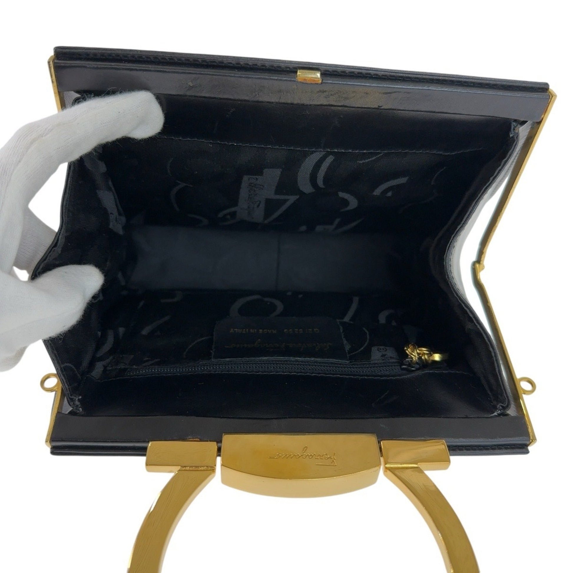 Salvatore Ferragamo Gancini, Black, Leather, handbag