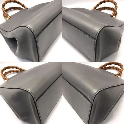 Gucci Bamboo, Grey, Leather, handbag