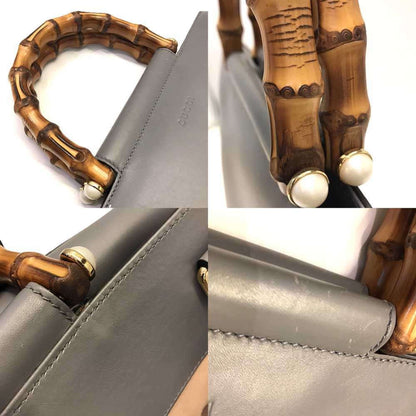 Gucci Bamboo, Grey, Leather, handbag