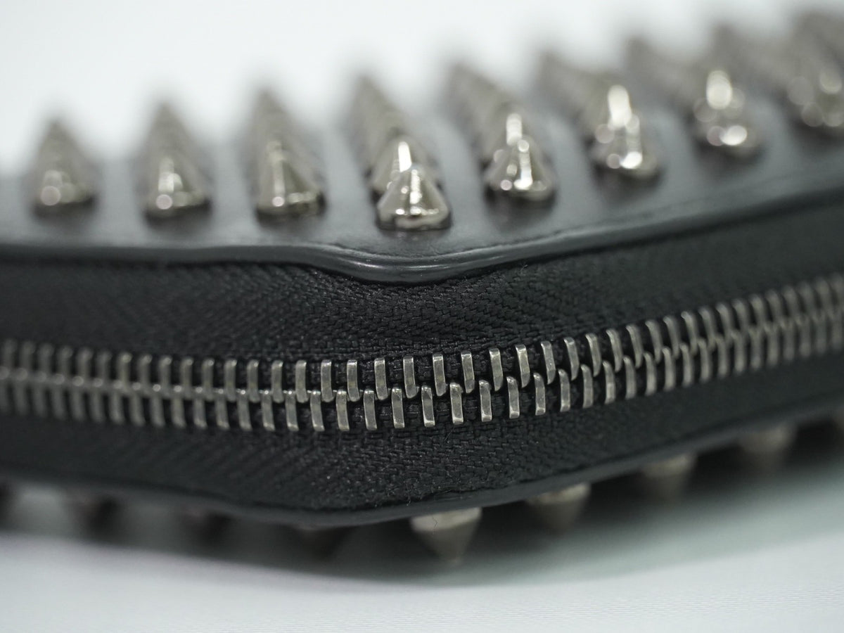 Christian Louboutin Panettone Spiked Leather, Black, Leather, Wallet