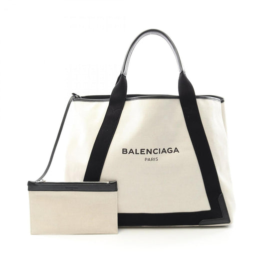 Balenciaga Navy Cabas, White, Canvas, tote