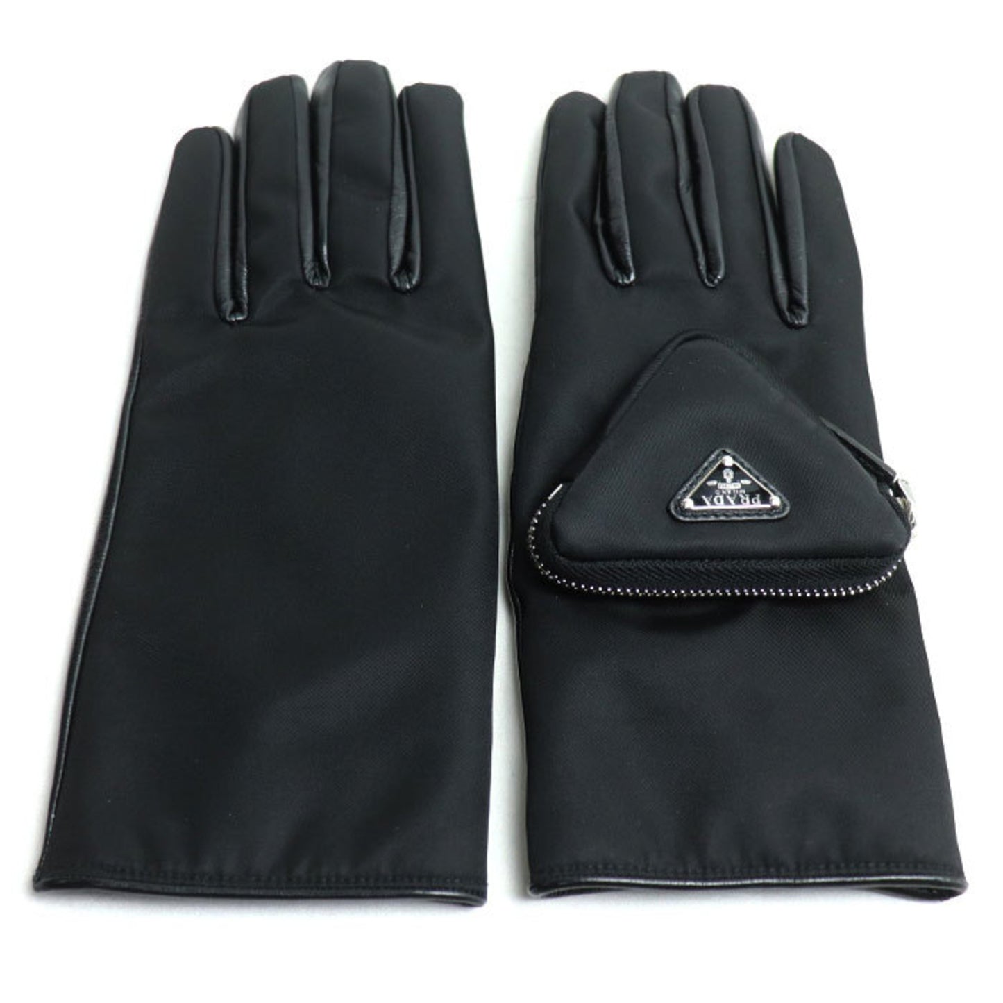 Prada Triangle Logo, Black, Leather, gloves