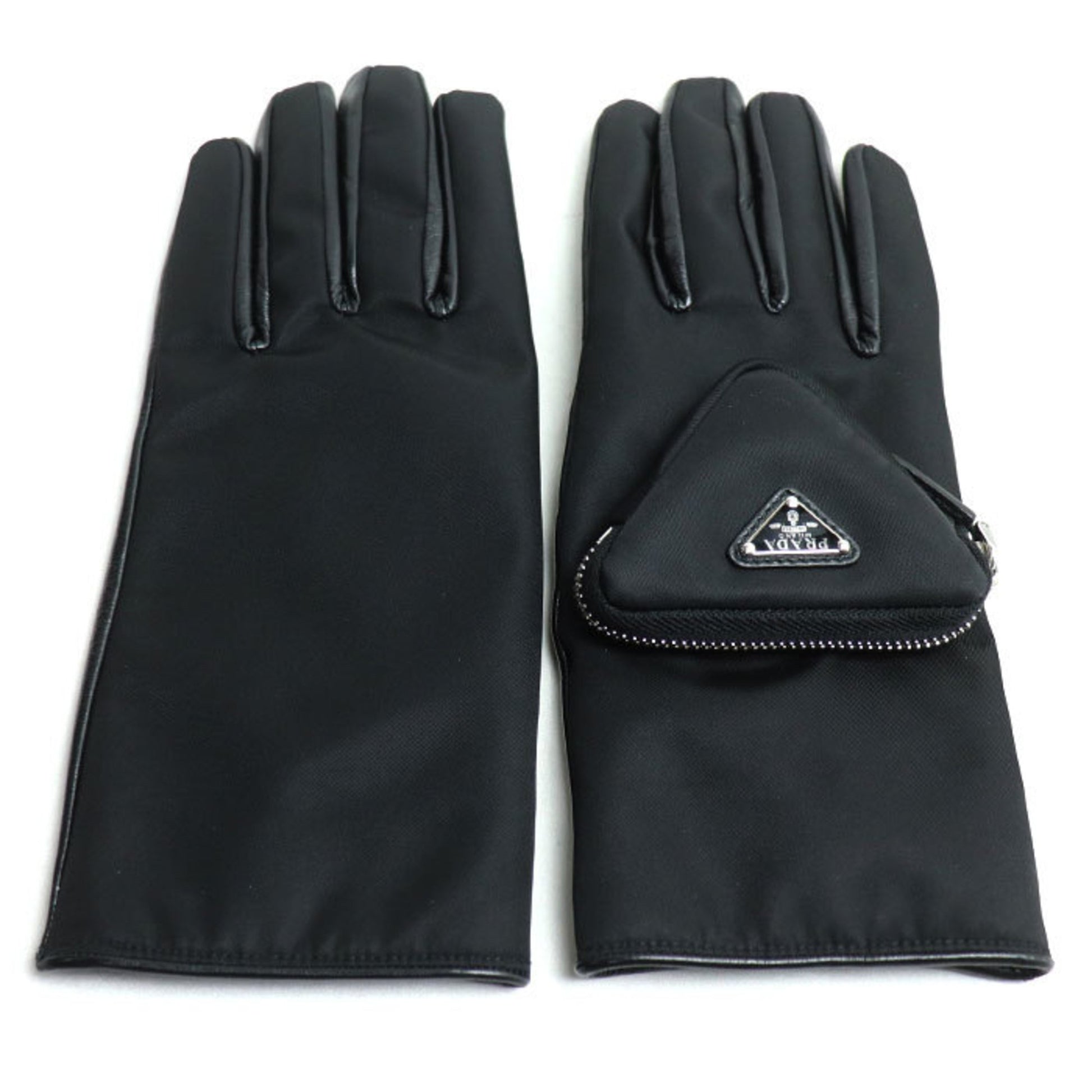 Prada Triangle Logo, Black, Leather, gloves