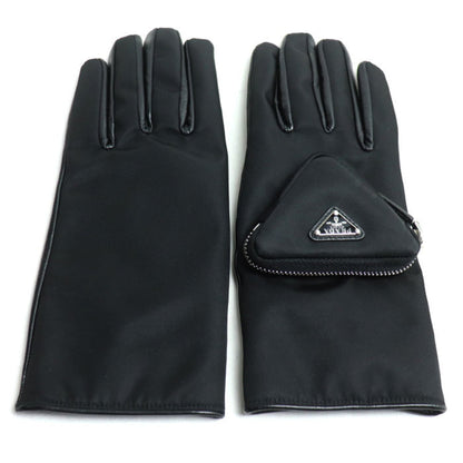Prada Triangle Logo, Black, Leather, gloves