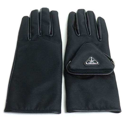 Prada Triangle Logo, Black, Leather, gloves
