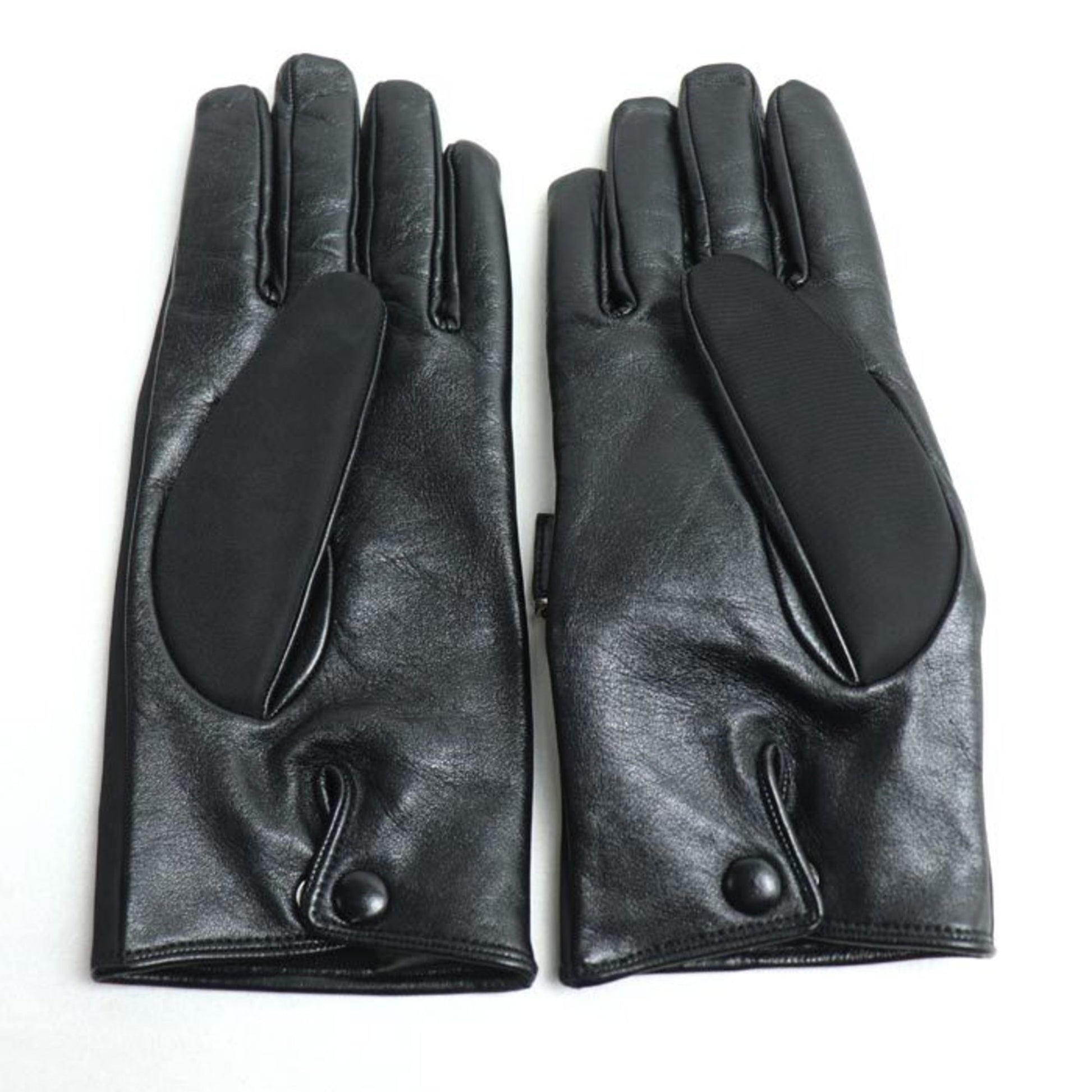 Prada Triangle Logo, Black, Leather, gloves
