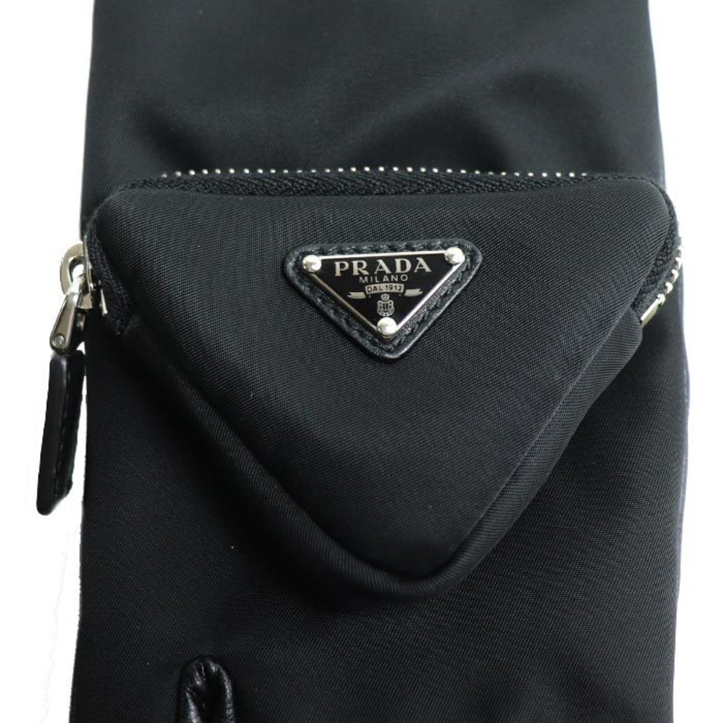 Prada Triangle Logo, Black, Leather, gloves