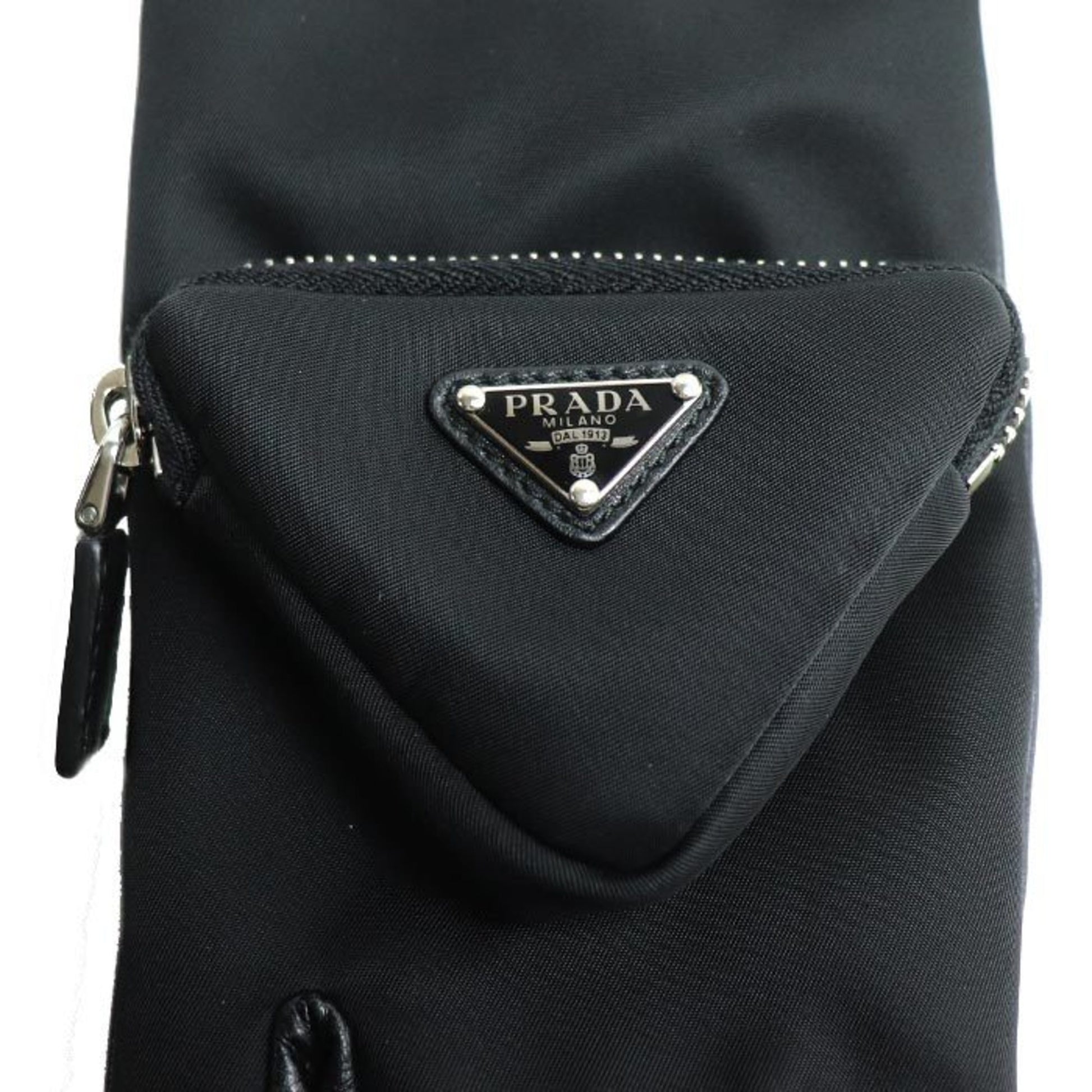 Prada Triangle Logo, Black, Leather, gloves