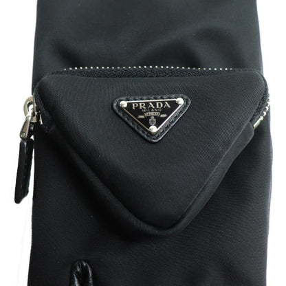 Prada Triangle Logo, Black, Leather, gloves