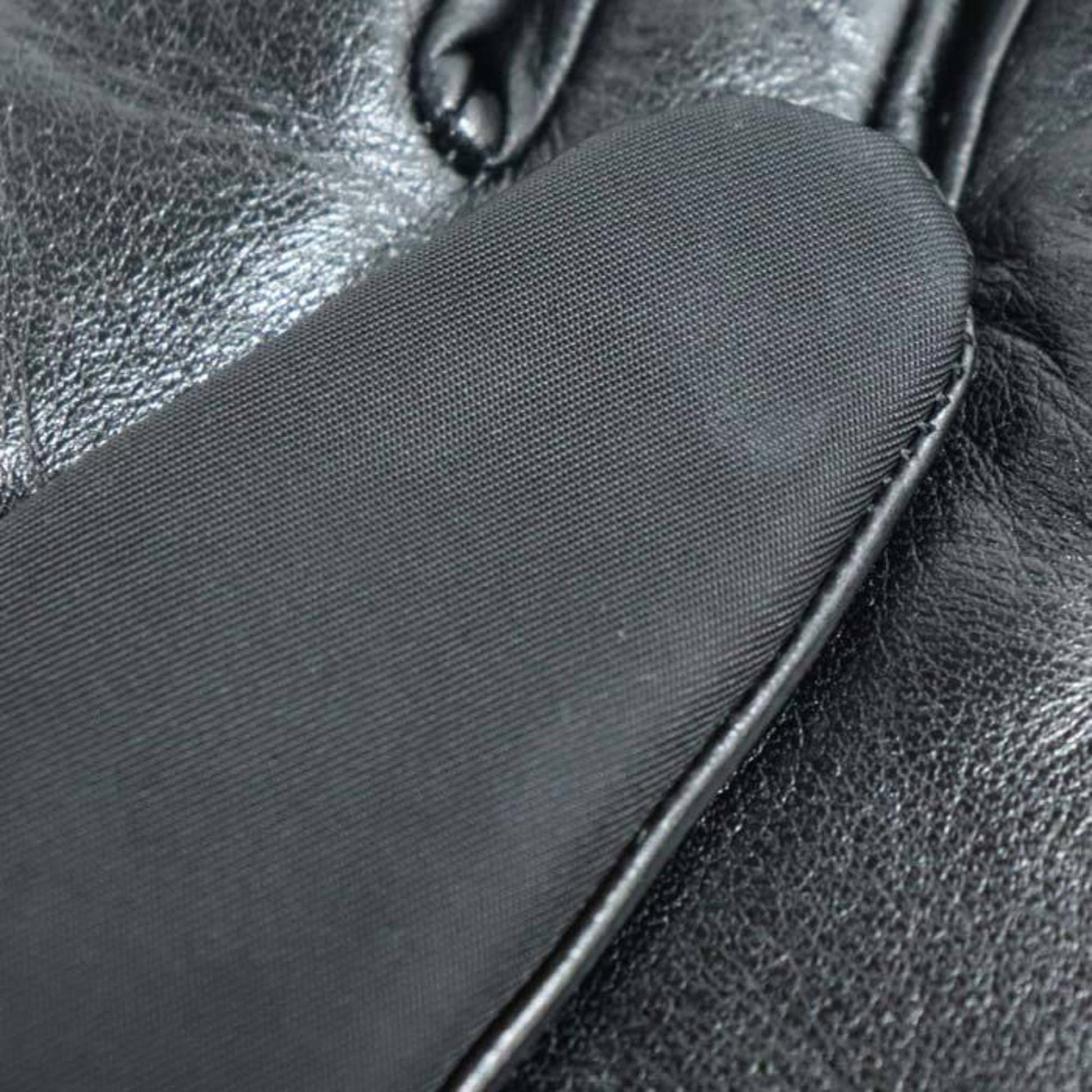 Prada Triangle Logo, Black, Leather, gloves