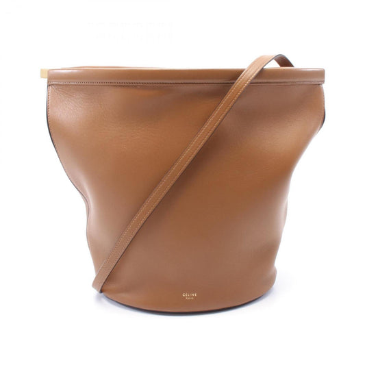 Céline Clasp Bucket, Brown, Leather, shoulder