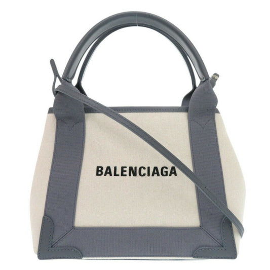 Balenciaga Navy Cabas, Beige, Canvas, handbag