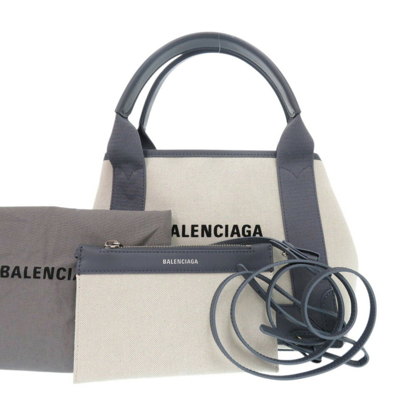 Balenciaga Navy Cabas, Beige, Canvas, handbag
