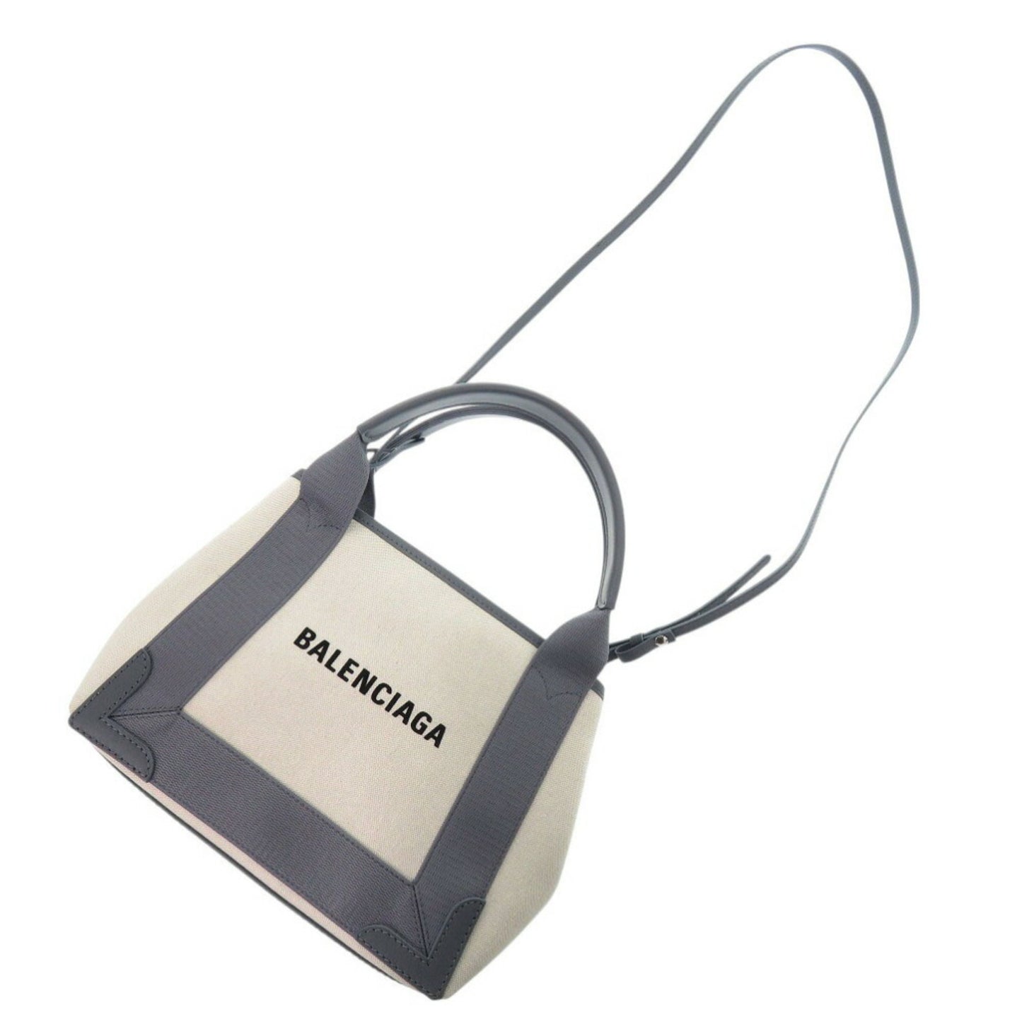 Balenciaga Navy Cabas, Beige, Canvas, handbag
