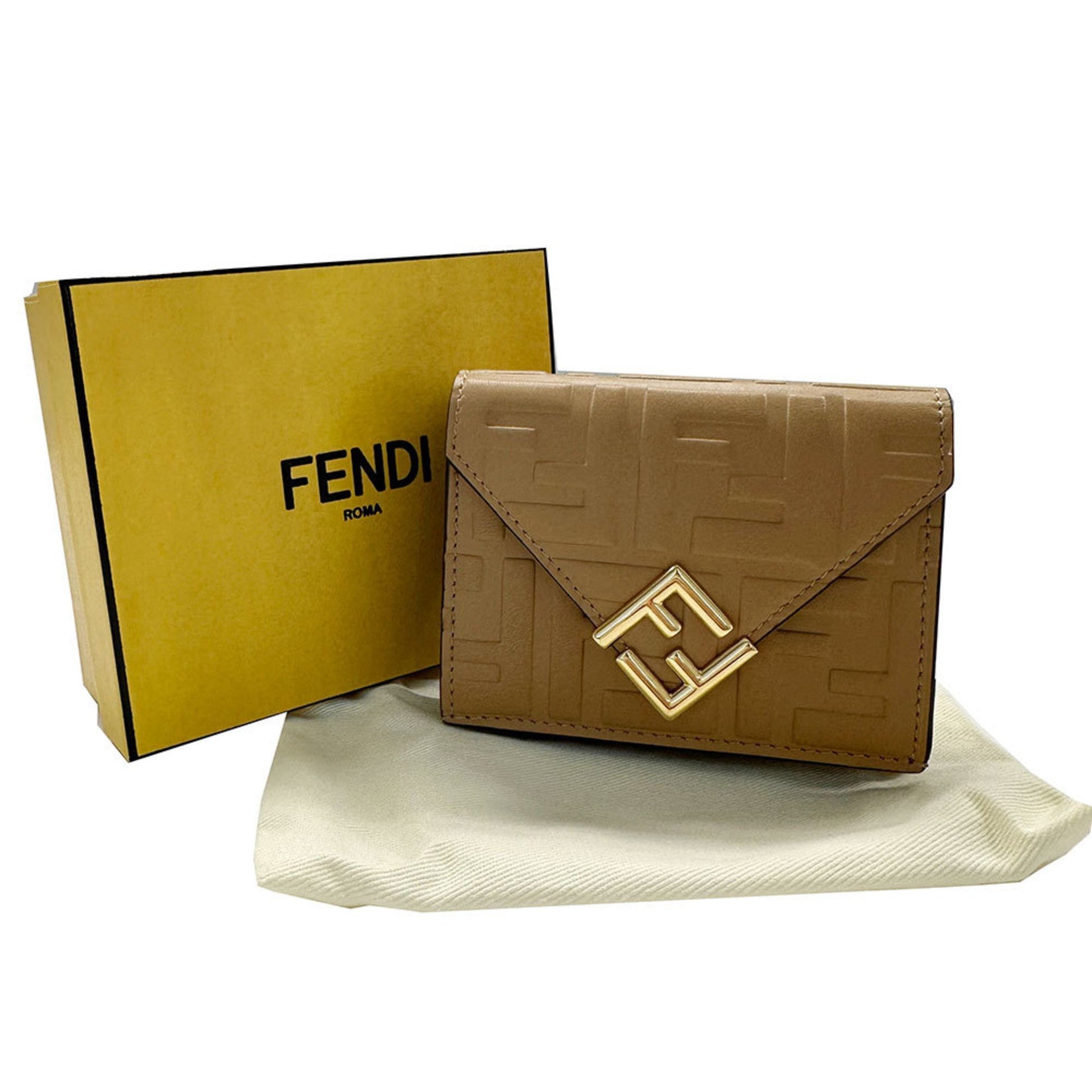 Fendi FF, Beige, Leather, wallet
