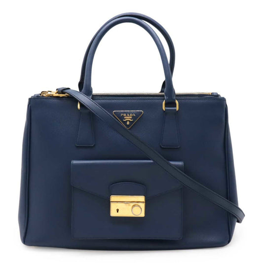 Prada Galleria, Blue, Leather, handbag