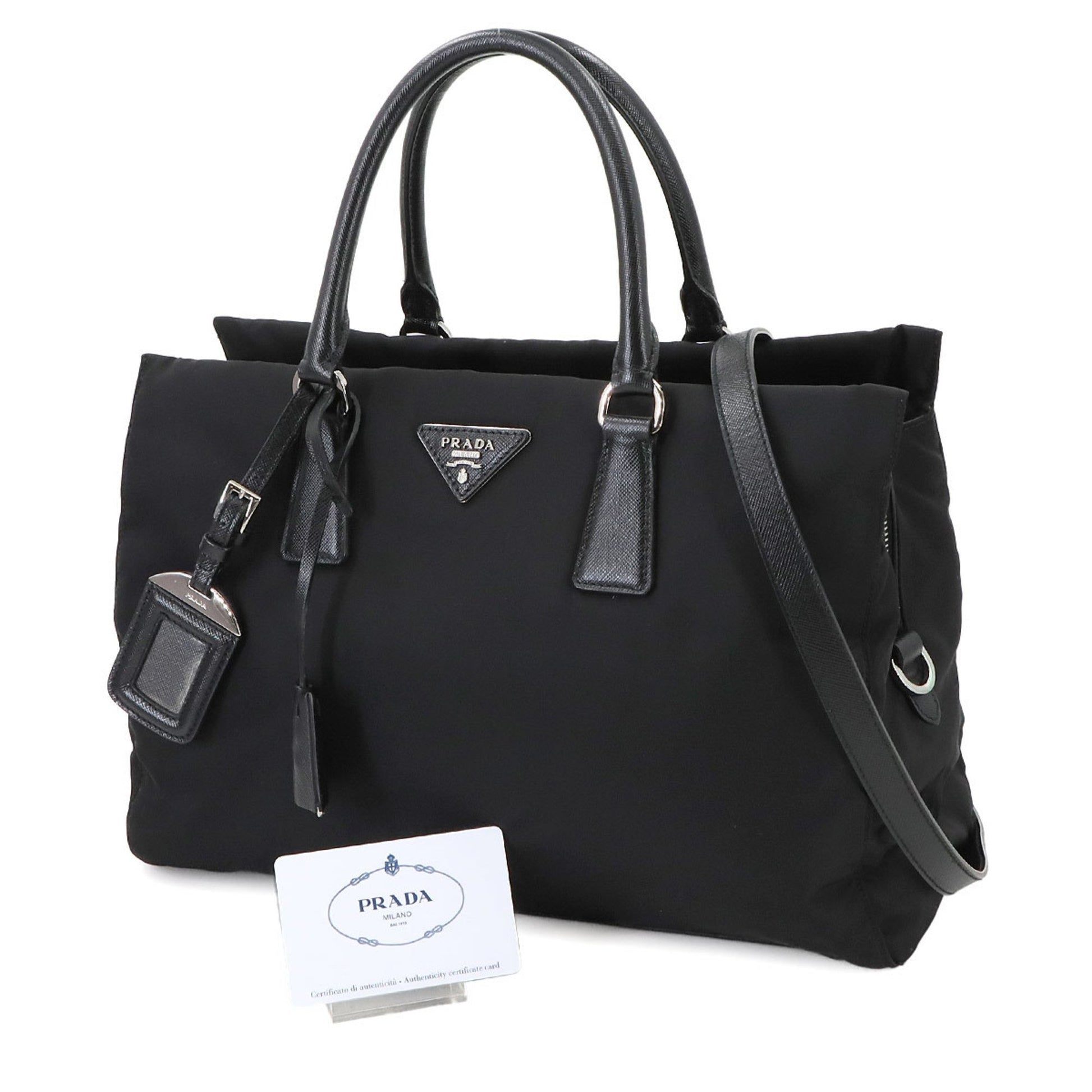 Prada Saffiano, Black, NYLON, tote