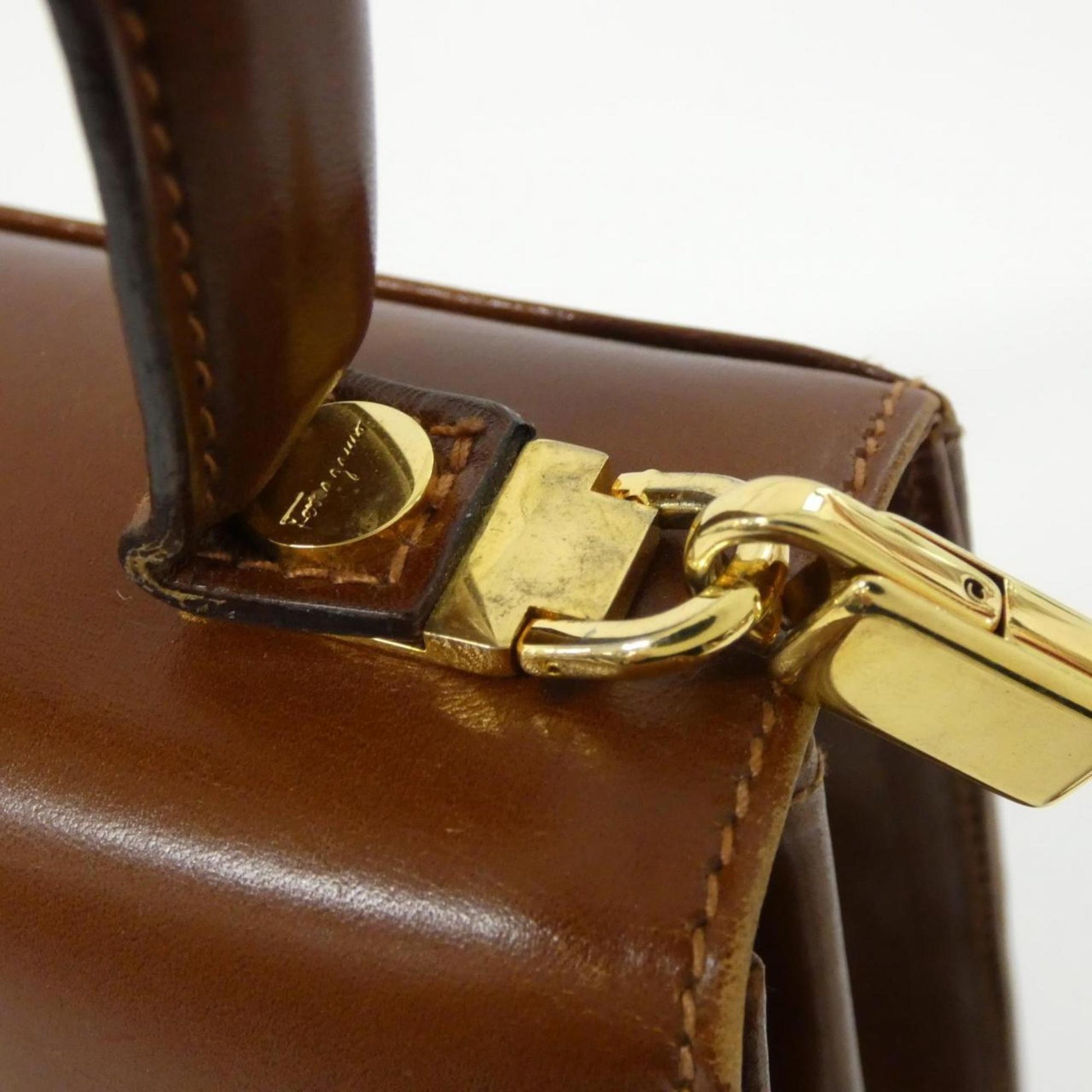 Salvatore Ferragamo Gancini, Brown, Leather, handbag
