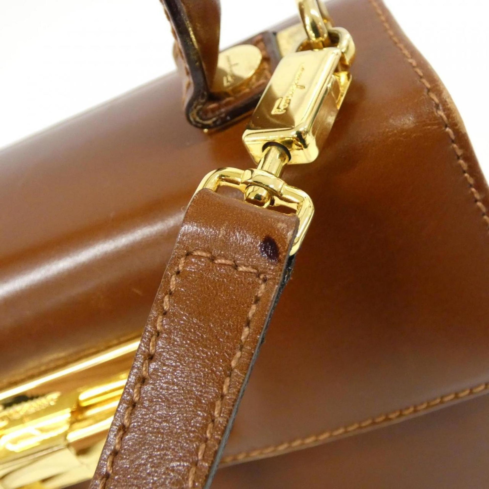 Salvatore Ferragamo Gancini, Brown, Leather, handbag