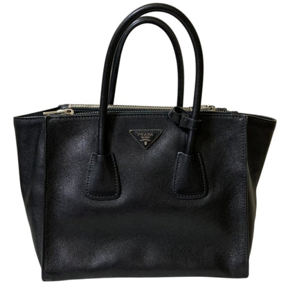 Prada Twin Pocket, Black, Leather, tote
