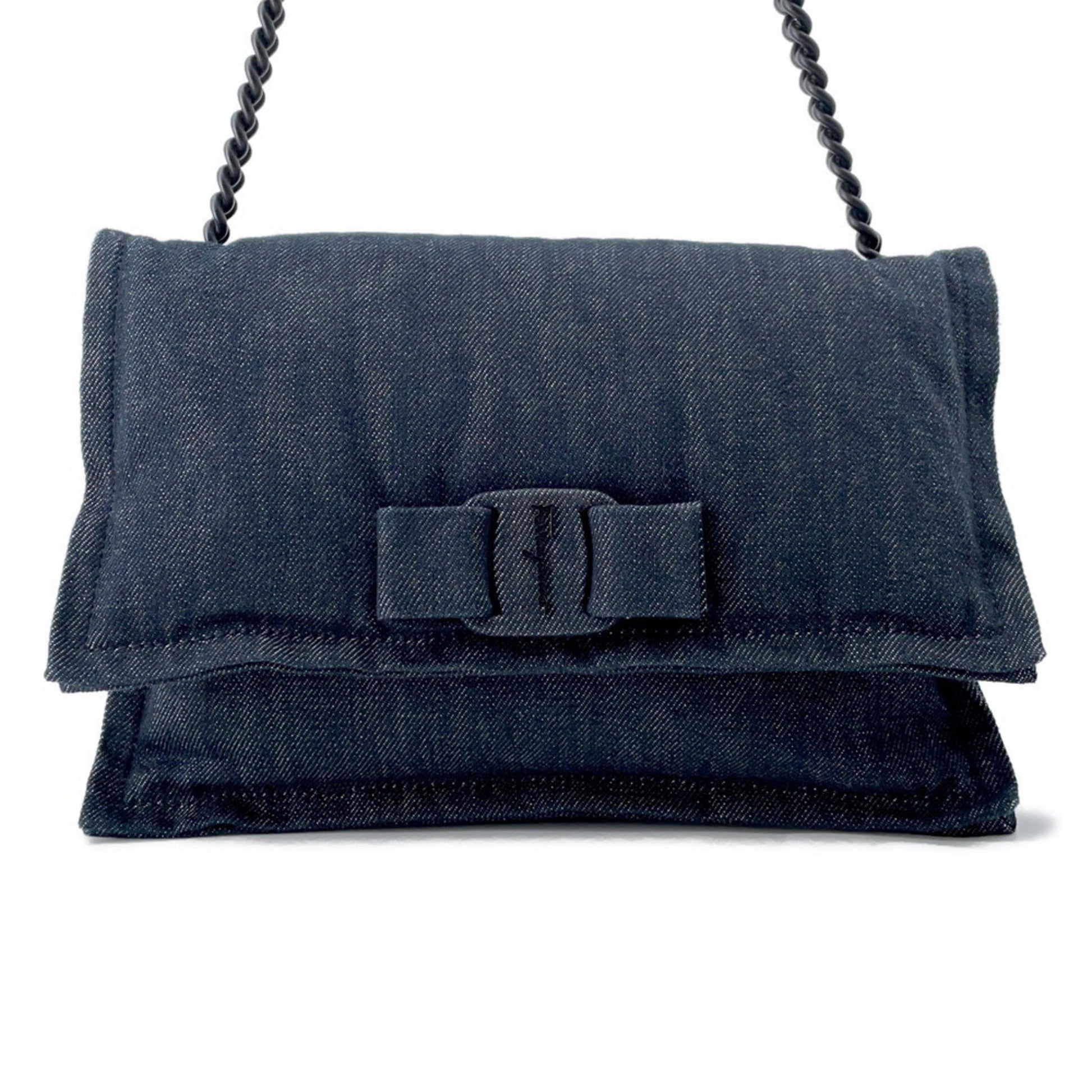Salvatore Ferragamo Viva bow, Navy, Denim - Jeans, shoulder