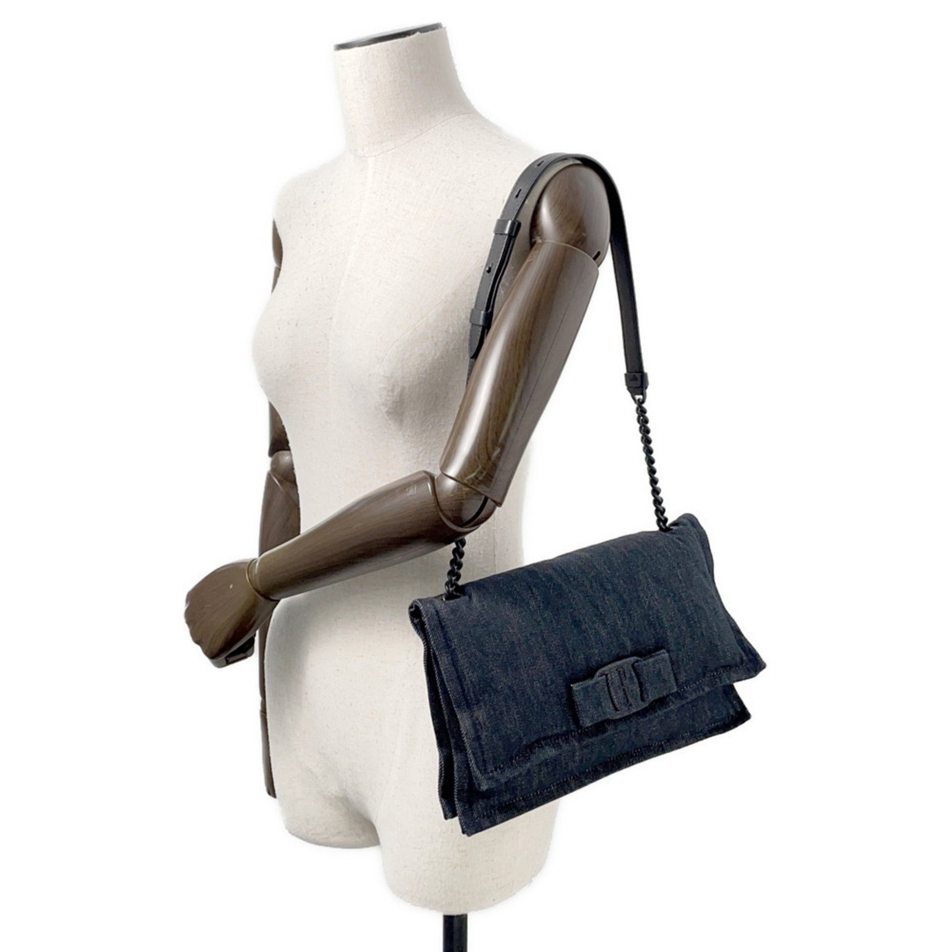 Salvatore Ferragamo Viva bow, Navy, Denim - Jeans, shoulder