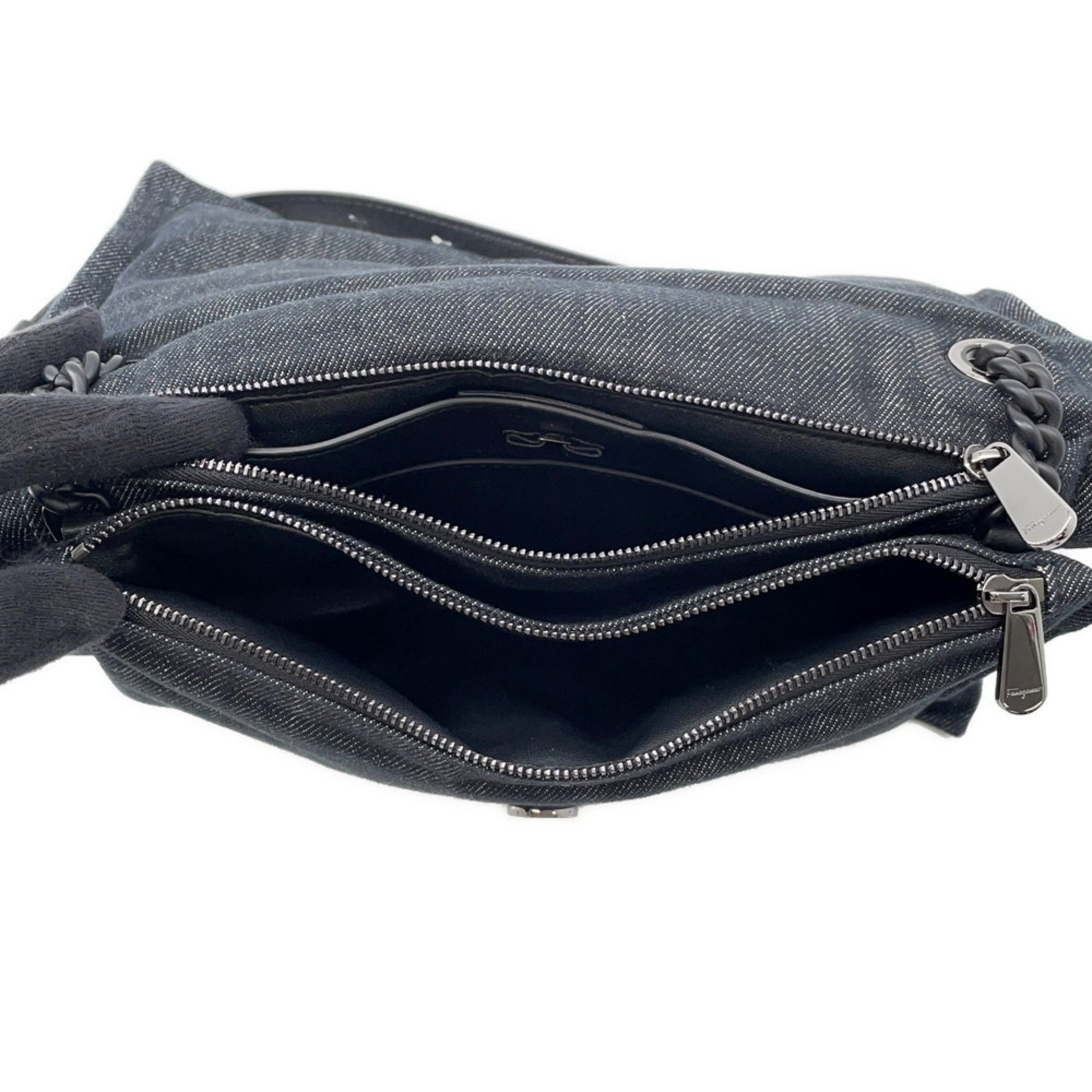 Salvatore Ferragamo Viva bow, Navy, Denim - Jeans, shoulder