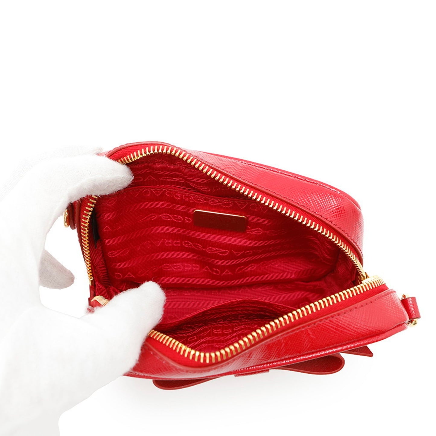 Prada Ribbon, Red, Leather, shoulder