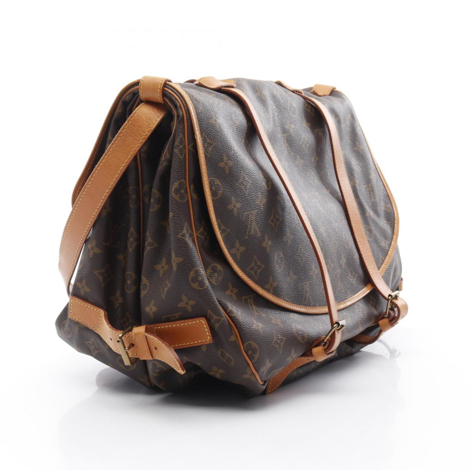 Louis Vuitton Saumur, Brown, "CANVAS, LEATHER", shoulder